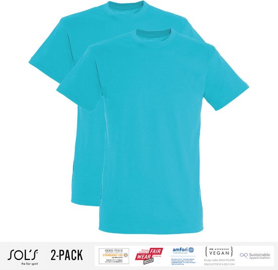 2 Pack Sol's Heren T-Shirt 100% biologisch katoen Ronde hals Lichtblauw Maat L