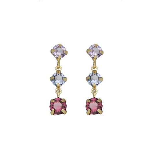 Victoria Cruz A4329-MDT Boucles d'oreilles pendantes d'Oreilles en Argent avec Pierres de Cristal - Fantaisie - Rose et Blauw - 22,7x5,5mm - Argent - Plaqué Or/ Or sur Argent
