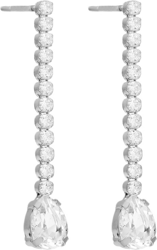 Victoria Cruz A4369-07HT Boucles d'oreilles pendantes d'Oreilles en Argent avec Pierres de Cristal - Goutte - Wit - 38x6mm - Rhodium - Argent