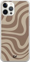 Hoesje geschikt voor Apple iPhone 12 Pro Max - Brown Abstract Waves - Geometrisch patroon - Bruin - Apple Soft Case Telefoonhoesje - TPU Back Cover - Casevibes