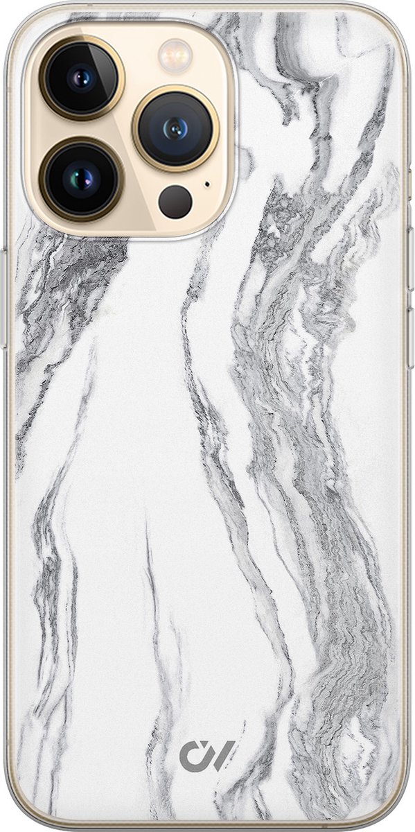 iPhone 13 Pro hoesje siliconen - Marble Ivory - Marmer - Grijs - Apple Soft Case Telefoonhoesje - TPU Back Cover - Casevibes