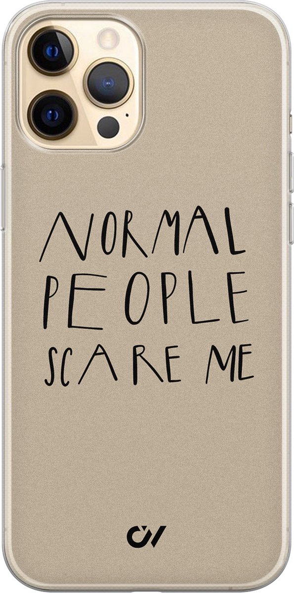 iPhone 12 (Pro) hoesje siliconen - Normal People Scare Me - Tekst - Bruin - Apple Soft Case Telefoonhoesje - TPU Back Cover - Casevibes