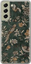 Hoesje geschikt voor Samsung Galaxy S21 FE - Khaki Golden Flowers - Bloemen - Groen - Soft Case Telefoonhoesje - TPU Back Cover - Casevibes