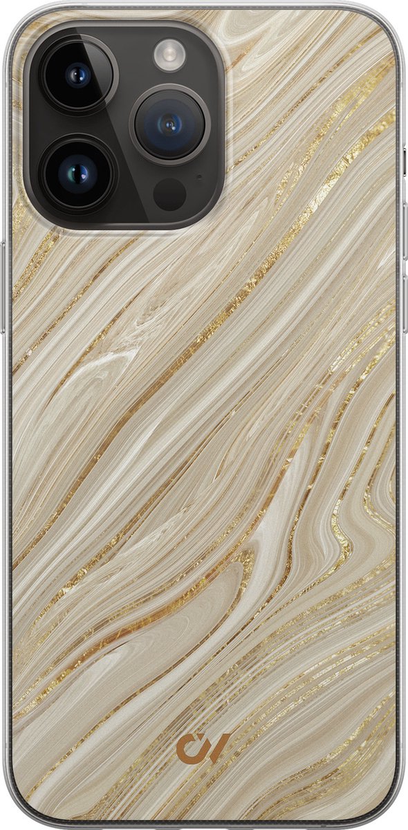 iPhone 14 Pro Max hoesje siliconen - Golden Marble - Marmer - Goud - Apple Soft Case Telefoonhoesje - TPU Back Cover - Casevibes