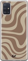 Samsung A51 hoesje - Brown Abstract Waves - Geometrisch patroon - Bruin - Soft Case Telefoonhoesje - TPU Back Cover - Casevibes
