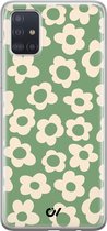 Hoesje geschikt voor Samsung Galaxy A51 - Retro Cute Flowers - Bloemen - Groen - Soft Case Telefoonhoesje - TPU Back Cover - Casevibes