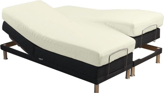 Sleepnight hoeslaken split - Flanel - (hoekhoogte 25 cm ) ivoire - B 180 x L 200 cm - Lits-jumeaux - Geschikt voor Verstelbare Matras - 734127-2x-B 90 x L 200 cm