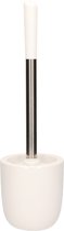 Toiletborstel met houder - wit - dolomiet - RVS - 39 cm