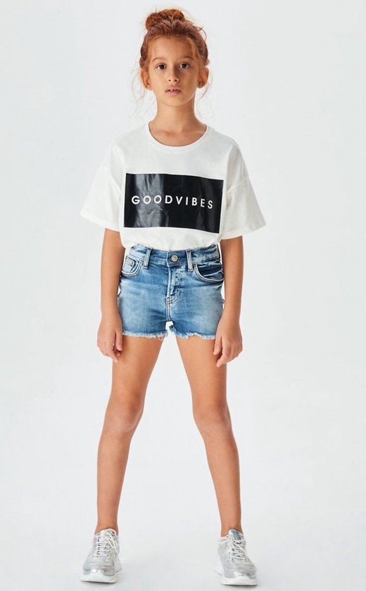 LTB Jeans Mädchen Layla G Casual Shorts - Graue Denim Shorts Mit Gummizug - Made In Turkey