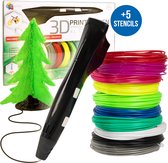 3D&Print 3D-Pen Starterspakket Zwart - Incl. 50 Meter PLA Filament Vullingen in 10 Kleuren - 5 Stencils - Starterkit voor Kinderen en Volwassenen