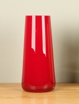 Glazen vaas rood, 35 cm - vaas, bloemenvaas rood, glasvaas (pol-002)