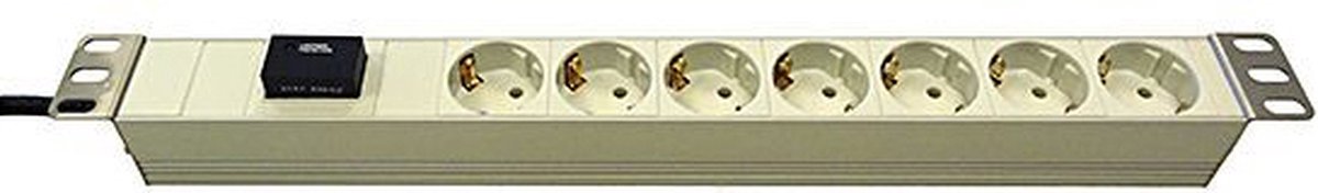 Alfaco 19-7PDU-OSW 7 Voudige stekkerdoos - Overspanning schakelaar - Zonder schakelaar - Voor 19 inch serverkasten - 2m kabel - Wit