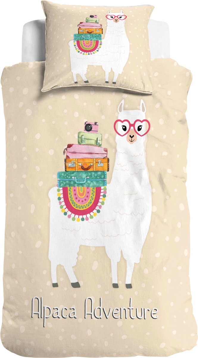 Sleeptime Alpaca Kinderdekbedovertrek - Dekbedovertrek - 140x200/220 + 1x kussensloop 60x70 - Eenpersoons - Creme
