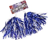 Setje van 2x stuks Cheerballs/Pompoms in het blauw/wit - Cheerleaders verkleed accessoires