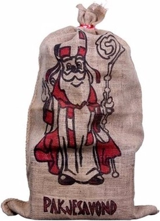 Jute cadeau zak - 5x - voor Sinterklaas - met print en tekst - 60 x 102 cm - Pakjesavond