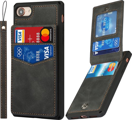 Étui à cartes pour Apple iPhone 8 | iphone 7 | Couverture arrière en cuir PU | Cas de téléphone de Luxe | Porte-cartes | Noir
