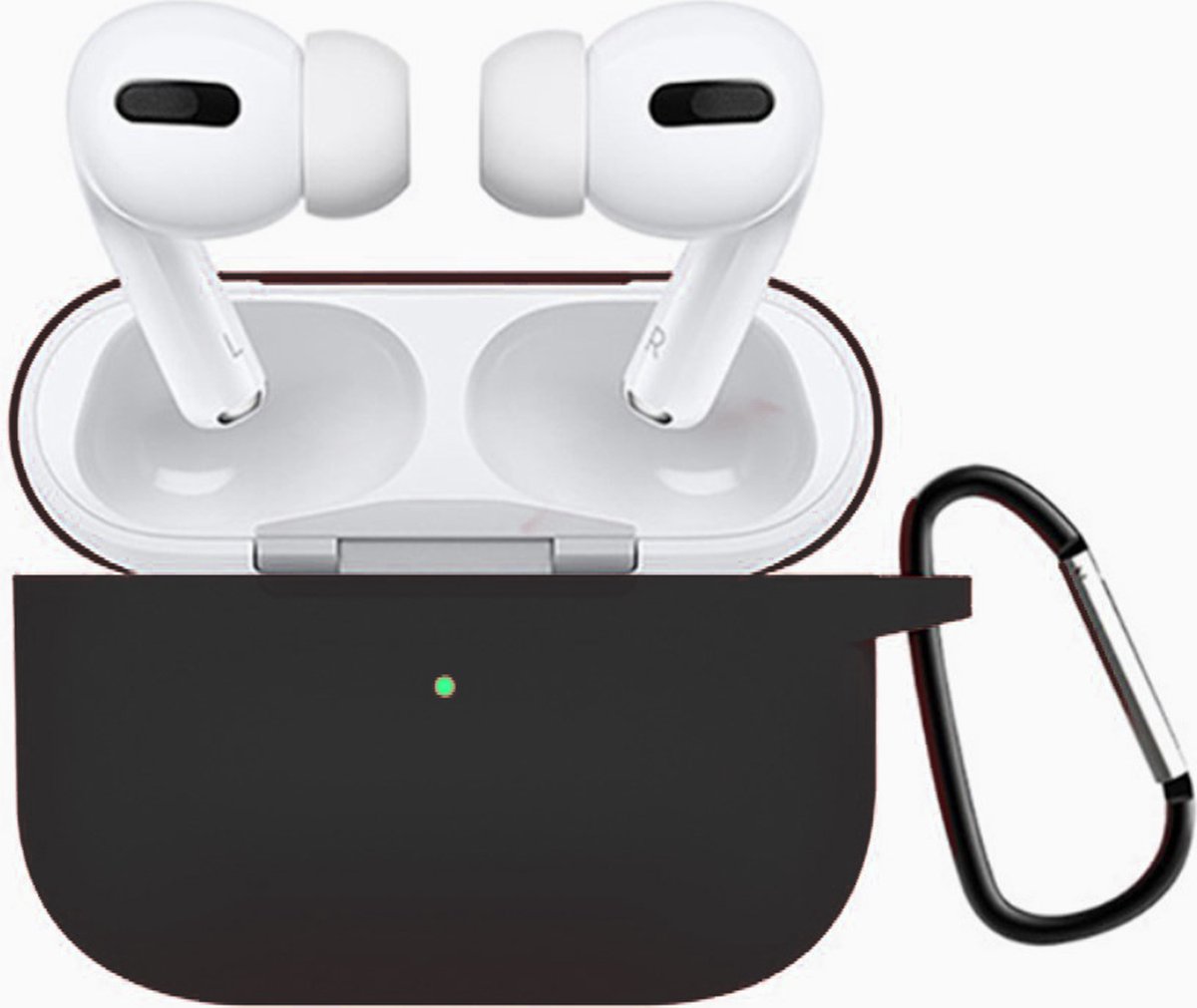 Peachy Shockproof Protection siliconen hoesje met haak voor AirPods Pro 1 - zwart