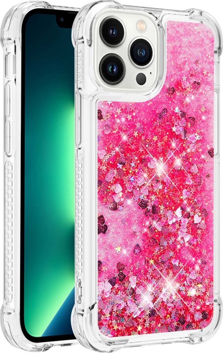 Peachy Glitter TPU hoesje geschikt voor iPhone 14 Pro - transparant roze