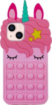 Peachy Unicorn Pop Fidget Bubble siliconen eenhoorn hoesje voor iPhone 13 - roze