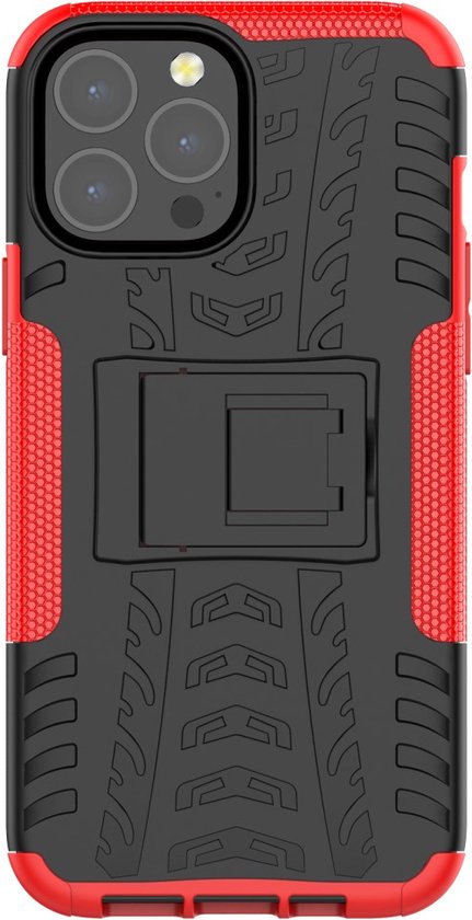 Peachy Shockproof TPU met stevig hoesje geschikt voor iPhone 13 Pro Max - Rood en zwart