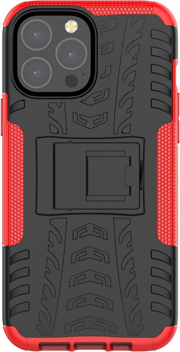 Peachy Shockproof TPU met stevig hoesje geschikt voor iPhone 13 Pro Max - Rood en zwart