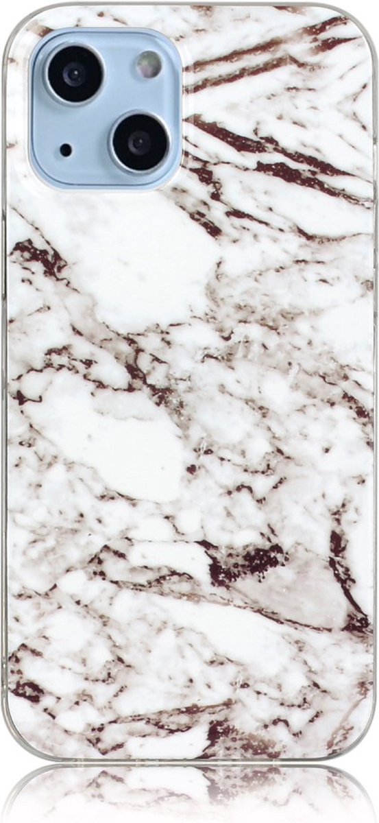 Peachy Marble TPU marmersteen hoesje geschikt voor iPhone 13 - wit