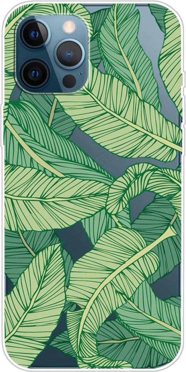 Peachy Tropical leaves TPU bananenbladeren hoesje geschikt voor iPhone 13 Pro - transparant en groen