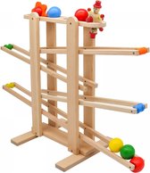 GoodVibes - Knikkerbaan - Kogelbaan - 6 rollende elementen - Gemaakt van teak hout - Babyspeelgoed
