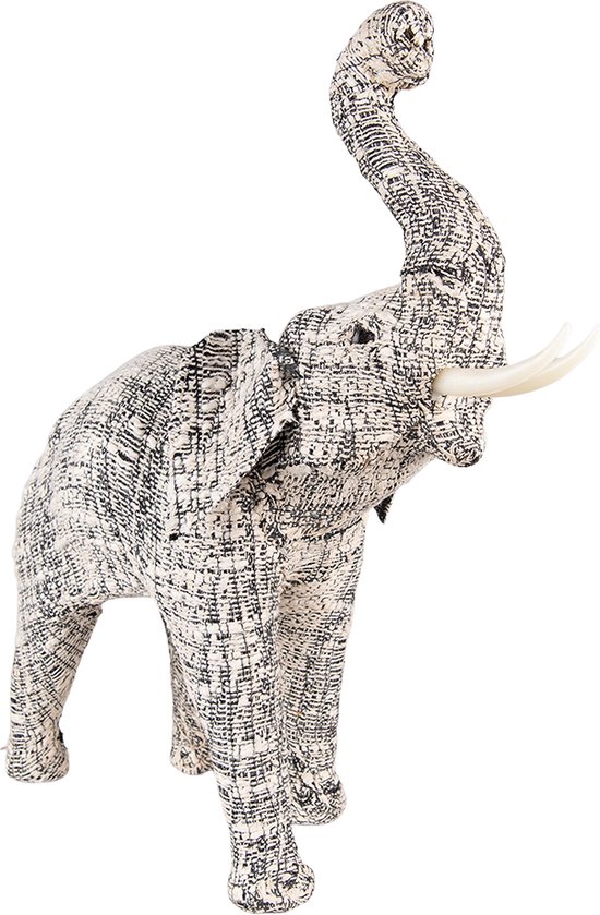 Clayre & Eef Figurine Éléphant 32 cm Blanc Noir Papier Fer Textile Accessoires de maison