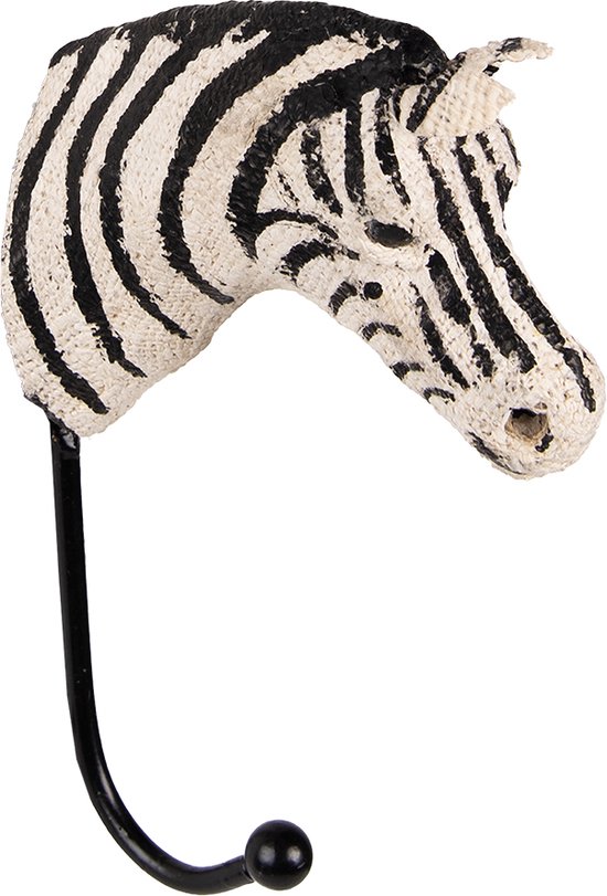 Clayre & Eef Wandhaak Zebra 5x10x18 cm Zwart Wit Papier Ijzer Textiel Kapstok