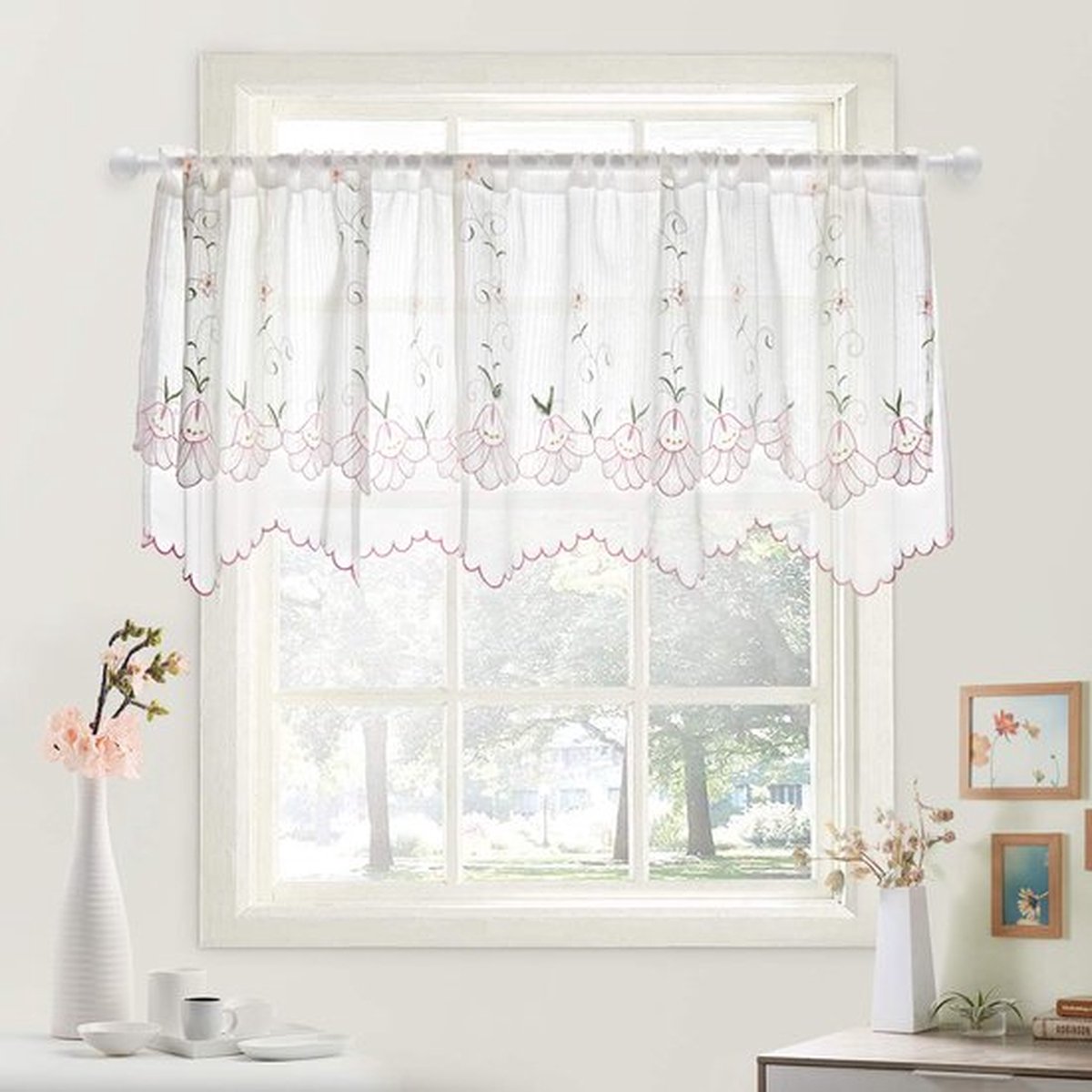Gordijn met bloemmotief (1 stuk) wit-meerkleurig • Prijs Vanaf € 14,99 • online shop