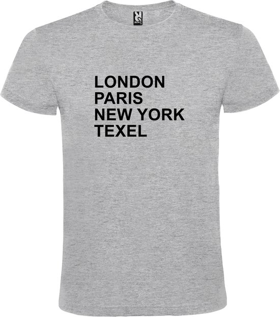 Grijs T-shirt 'LONDON, PARIS, NEW YORK, TEXEL' Zwart Maat S