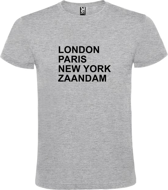 Grijs T-shirt 'LONDON, PARIS, NEW YORK, ZAANDAM' Zwart Maat 4XL
