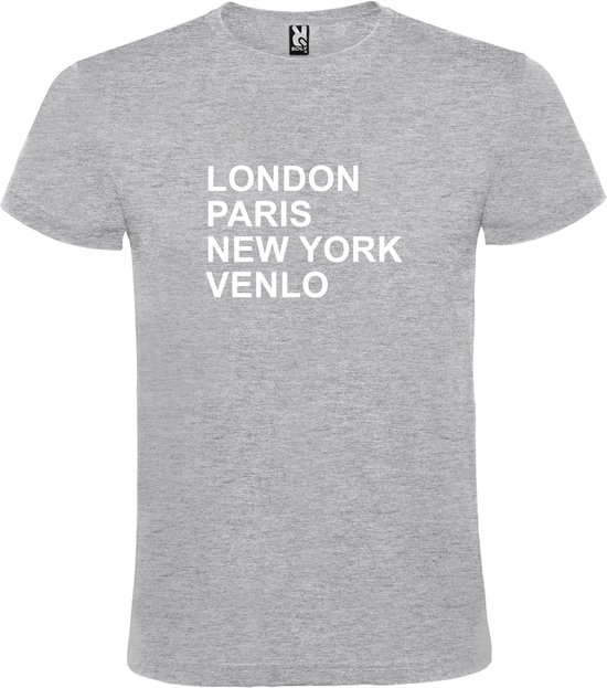 Grijs T-shirt 'LONDON, PARIS, NEW YORK, VENLO' Wit Maat 4XL
