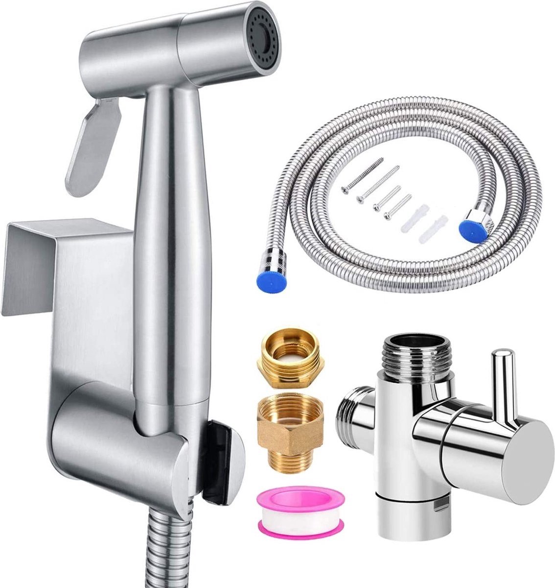 Bidet - Handdouche/kraan - Water sproeier/spray - Toilet/badkamer - Montage set - 1,5M slang - Multifunctioneel - RVS – Zilver - Merkloos