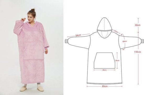 Hoodie Deken Extra LANG – Hoge Kwaliteit Sherpa Fleece – West - 150 cm – Roze (extra lange mannen en vrouwen)