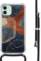 Hoesje met koord geschikt voor iPhone 11 - Abstract terracotta - Inclusief zwart koord - Crossbody beschermhoes - Transparant, Blauw - Mooie Telefoonhoesjes