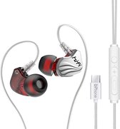 DrPhone Hi15 USB C In-Ear Oordoppen met ingebouwde DAC - Dynamische BASS - Oortelefoon met microfoon - Oorhaak Design - Passief ruisonderdrukking - Zilver