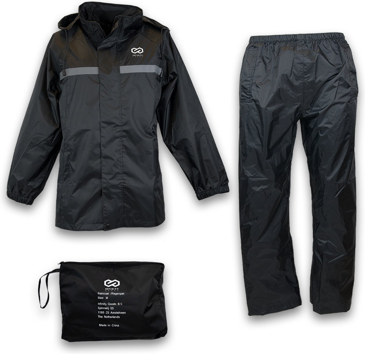 Infinity Goods Regenpak - Dames & Heren - Maat XXXL - Waterdicht & Ademend - Reflecterend - Zwart op Prijzenvolger.com