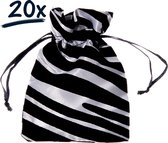 20x kado zakje kadotasje feestzakje sieraden zebra trekkoord uitdeelzakje in stof (8x10)cm