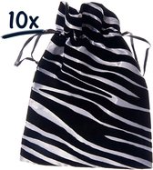 10x kado zakje kadotasje feestzakje sieraden zebra trekkoord uitdeelzakje in stof (13x18)cm