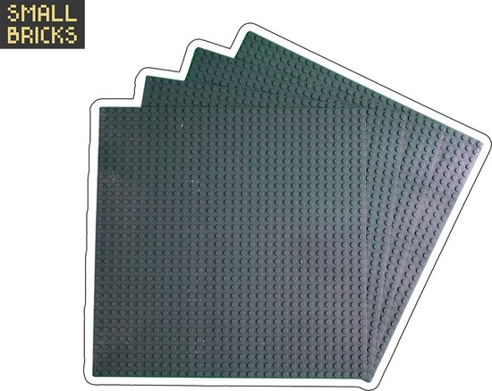 Vier donkergrijze bouwplaten van 32x32 noppen, met een SmallBricks logo.