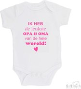 100% katoenen Romper "Ik heb de leukste opa & oma van de hele wereld" Meisjes Katoen Wit/roze Maat 62/68