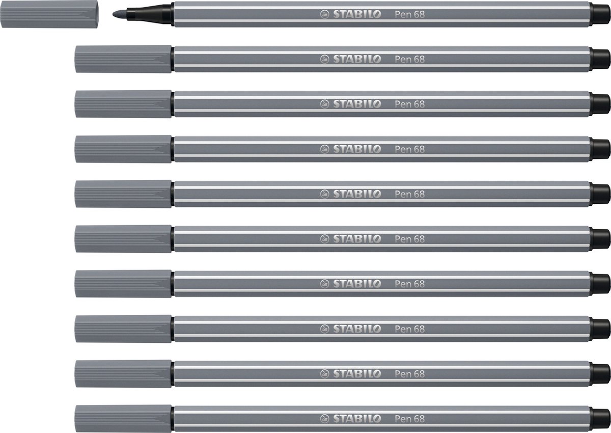 STABILO Pen 68 - premium Viltstift - Donker Grijs - Doos 10 stuks