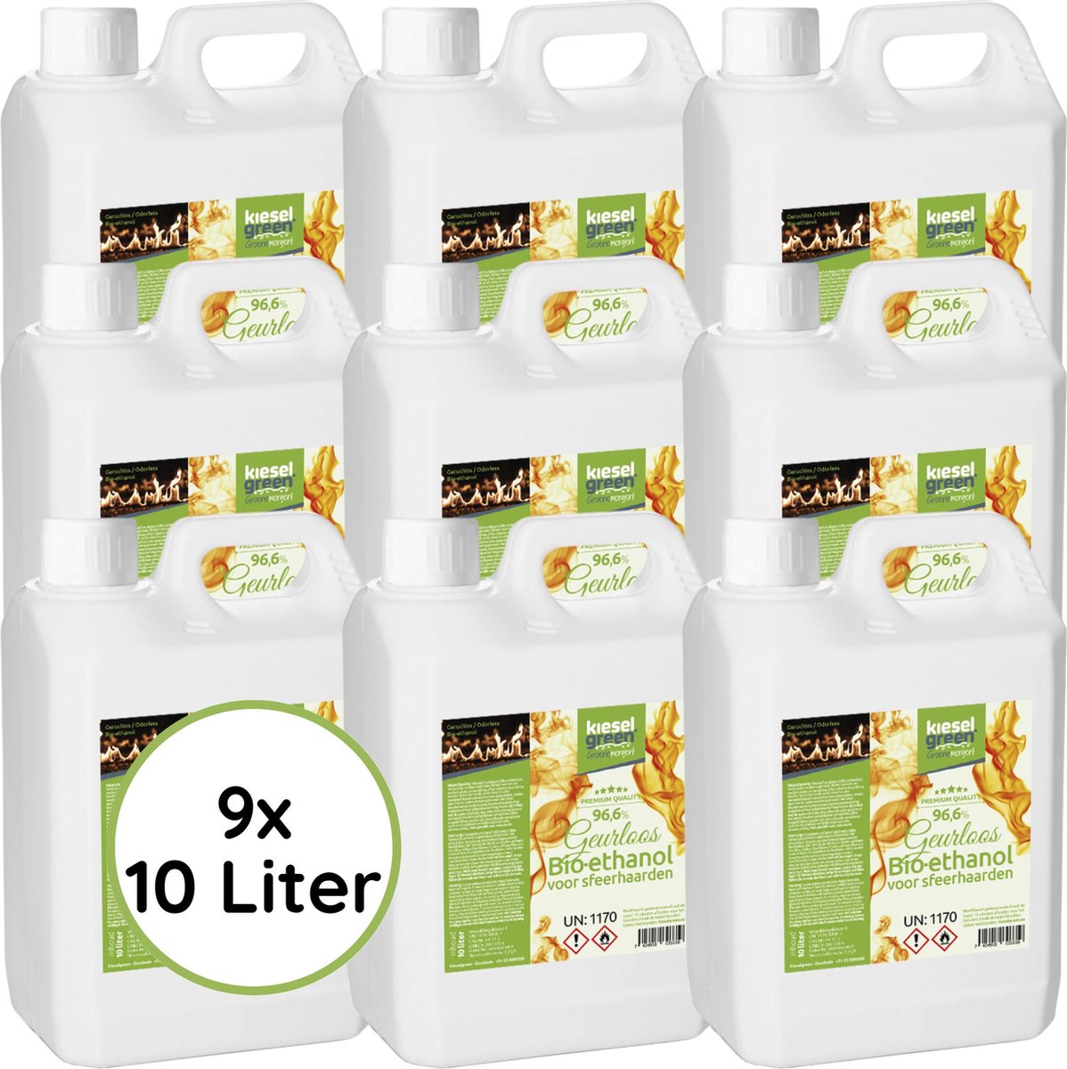 KieselGreen 90 Liter Bio-Ethanol Geurloos - Bioethanol 96.6%, Veilig voor Sfeerhaarden en Tafelhaarden, Milieuvriendelijk - Premium Kwaliteit Ethanol voor Binnen en Buiten