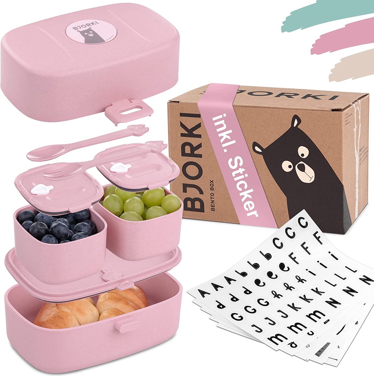 BJORKI Bento Box voor kinderen incl. gratis naamsticker - lekvrije lunchbox met vakken - duurzame broodtrommel voor kinderen voor kleuterschool en school - de lunchbox voor onderweg.