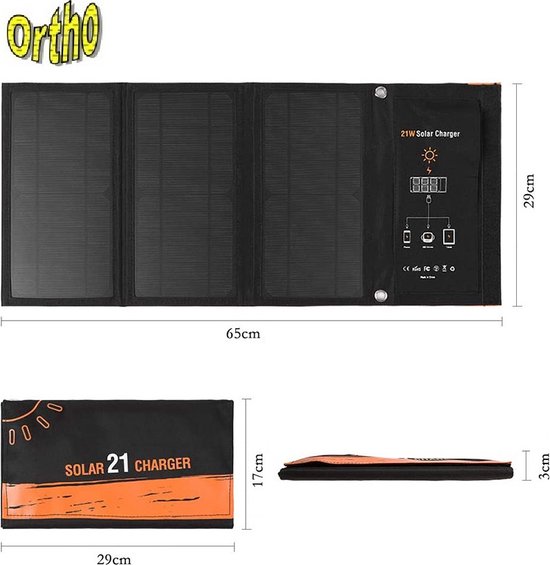 Ortho® - Opvouwbaar Zonnepaneel - Powerbank - Dubbele Aansluiting - Draagbaar Zonnepaneel - Mobiele Telefoon Oplader - Tablet Oplader - USB-Lader - Camping - Camper - Solar Panel van Ortho® — afbeelding 5