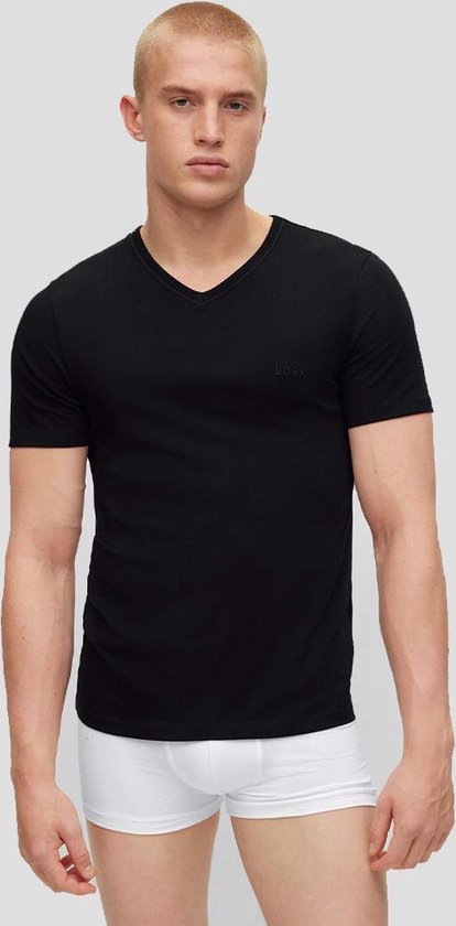 HUGO BOSS T-shirts Classic coupe régulière (pack de 3) - T-shirts hommes col en V- noir - Taille : M