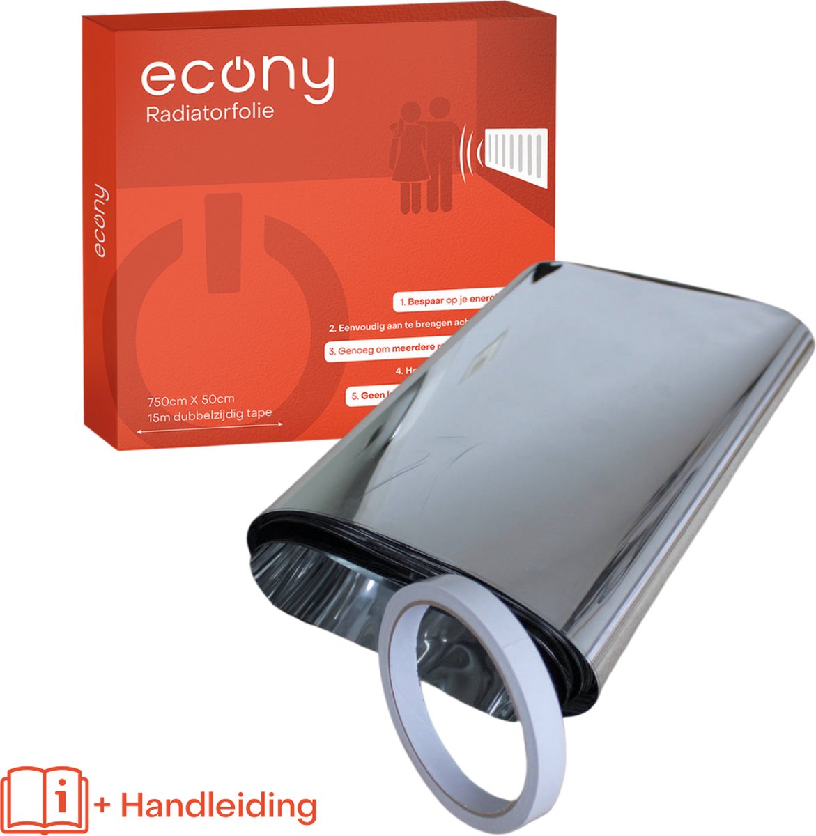 Econy Radiatorfolie 750cm x 50cm Dubbelzijdige tape Radiatorfolie op radiator