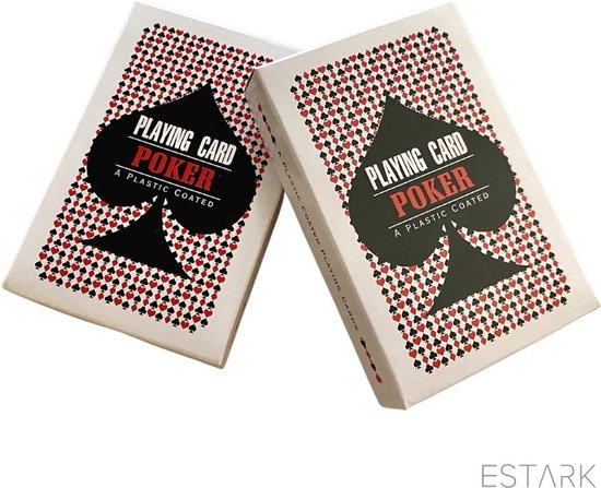 Thumbnail van een extra afbeelding van het spel ESTARK Luxe Speelkaarten - 2 sets - Plastic Coating - Poker Kaarten - kaartspel - Spelkaarten - Spel Kaart - 2 x 56 - Gezelschapsspel - Spelen - Playing Cards - Cijfer In Alle 4 De Hoeken - 2 STUKS